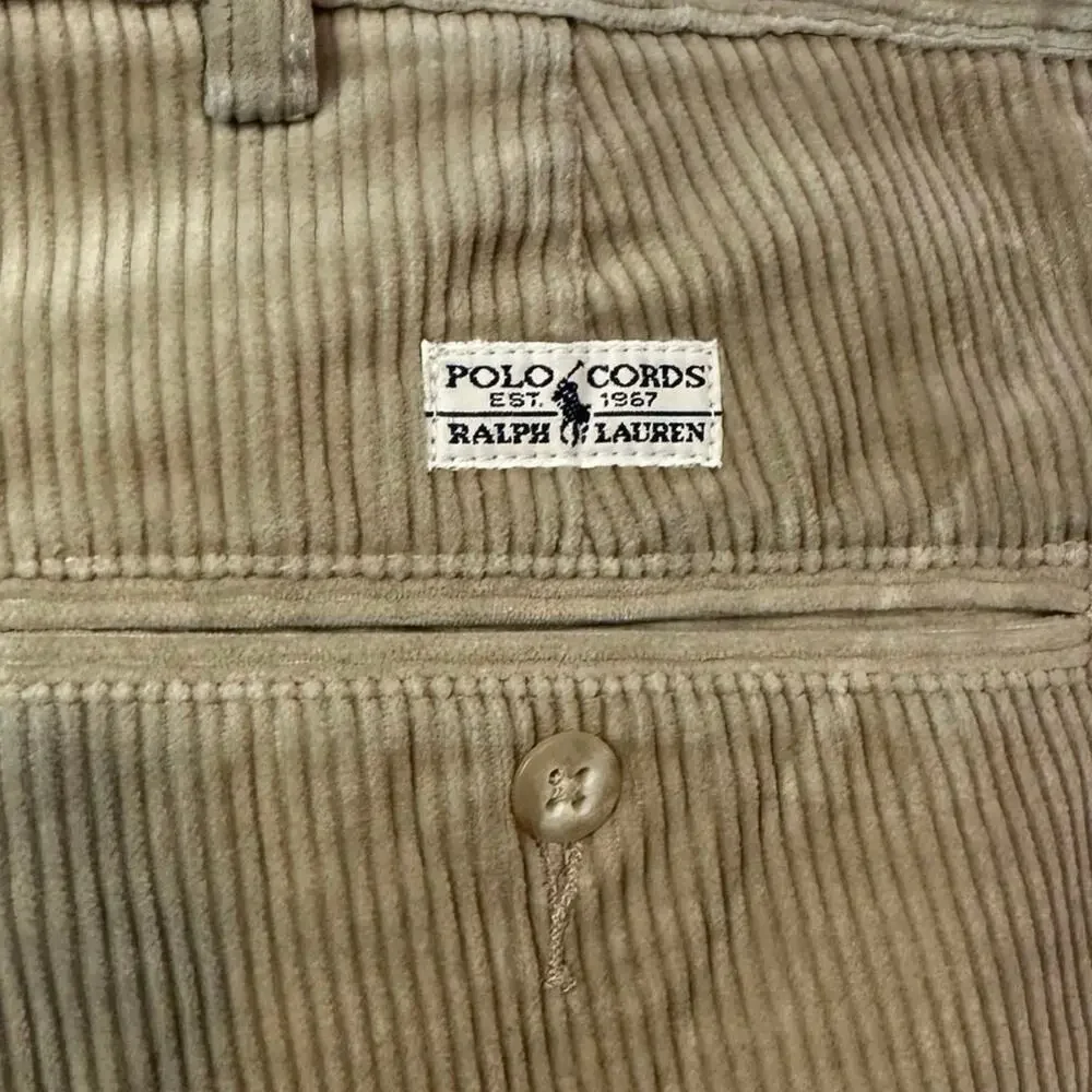 Polo Ralph Lauren Polo Cords Men’s Corduroy Pleated Trousers Size 38 Tan Preppy